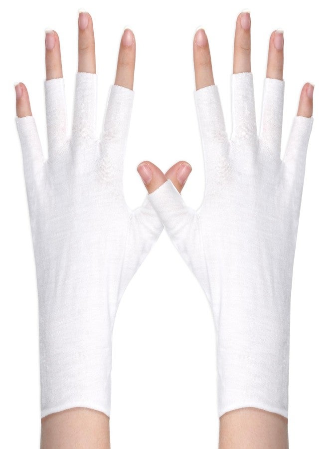 Qulkws 6 Pairs White Fingerless Gloves Soft Comfortable Overnight Dry Hands Glove Cotton Moisturizing Gloves Eczema Sun Protection Glove for Adults Driving Spa Sleeping Hand Spa Care - Image 1